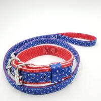 1.5" Stars and Stripes Set, Light Red Outer, White Inner, Stars Stripe and Keeper Collar, Stars Outer and Light Red Inner Lead, Size 17-22"
