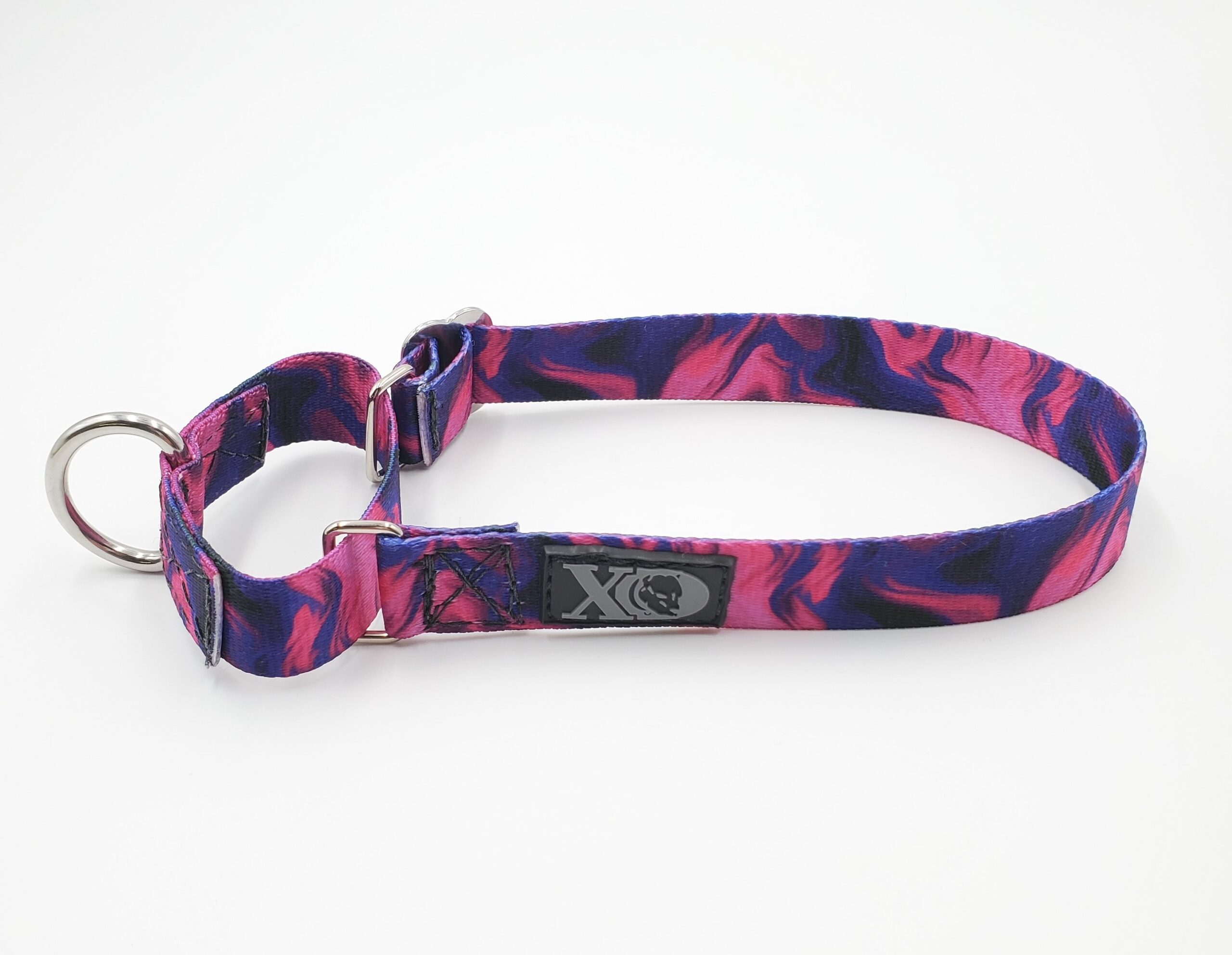 1" Wide Nylon Martingale, Liquid Hot Pink, Stainless Steel Hardware, Size Small