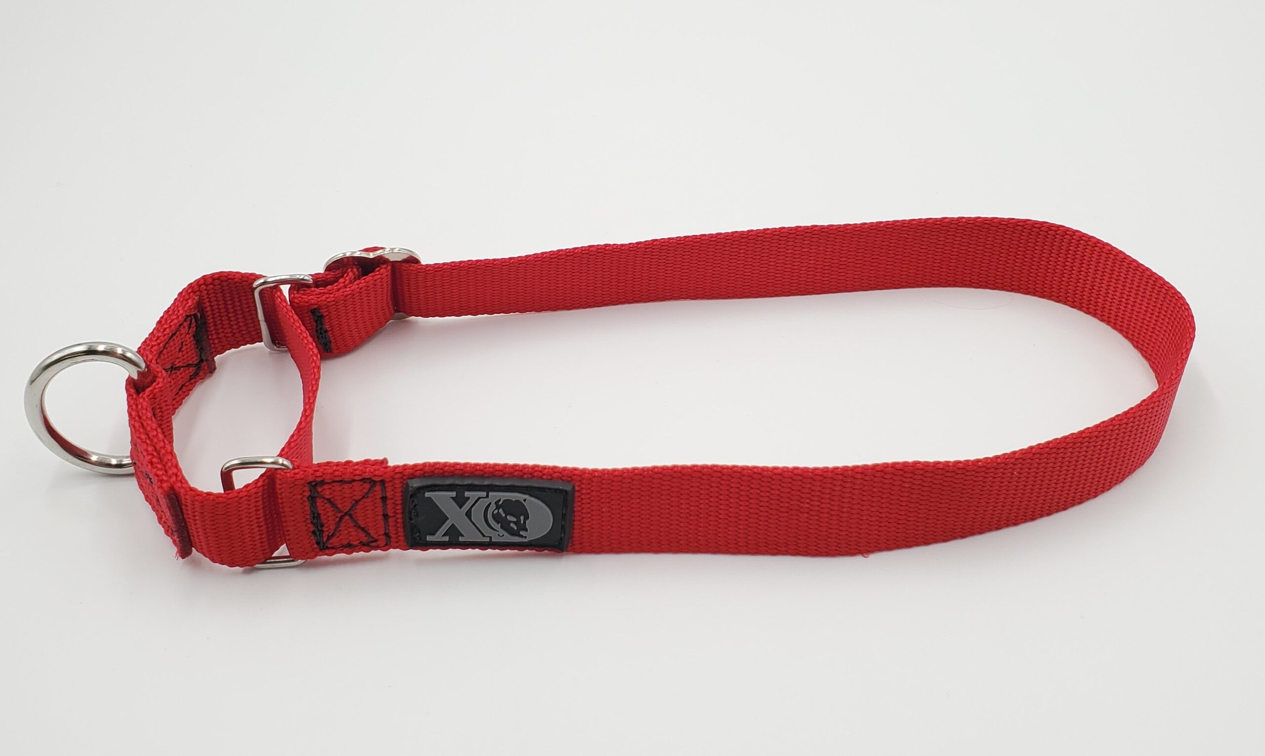 1" Wide Nylon Martingale, Dark Red, Stainless Steel Hardware, Size Medium