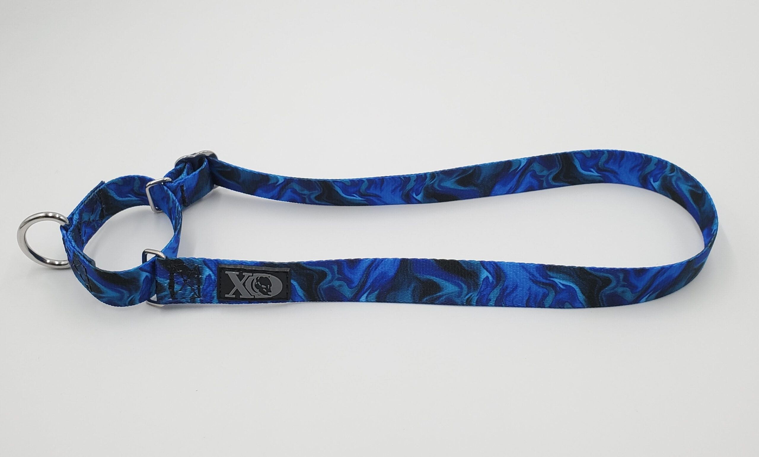 1" Wide Nylon Martingale, Liquid Blue, Stainless Steel Hardware, Size Large