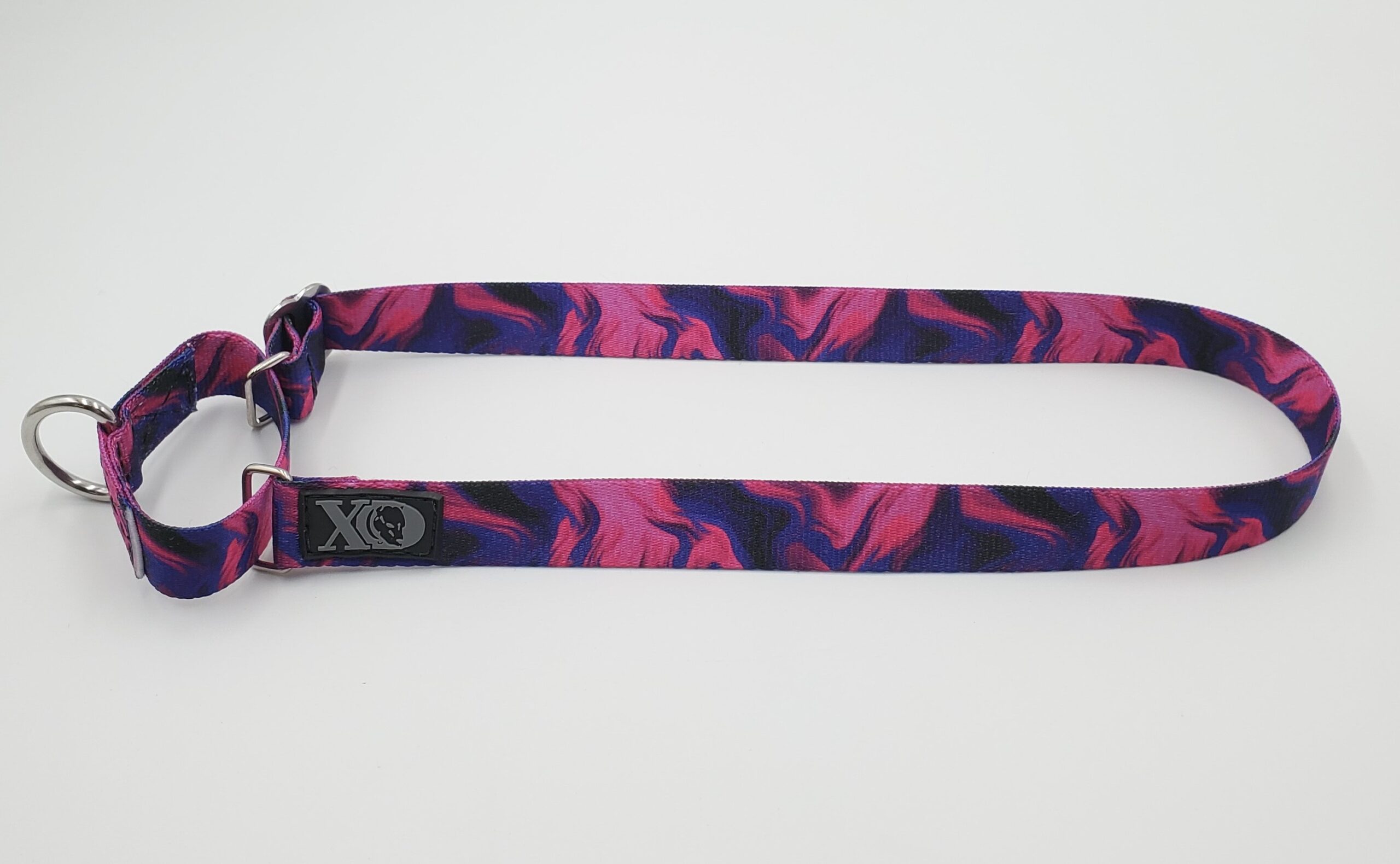 1" Wide Nylon Martingale, Liquid Hot Pink, Stainless Steel Hardware, Size Large
