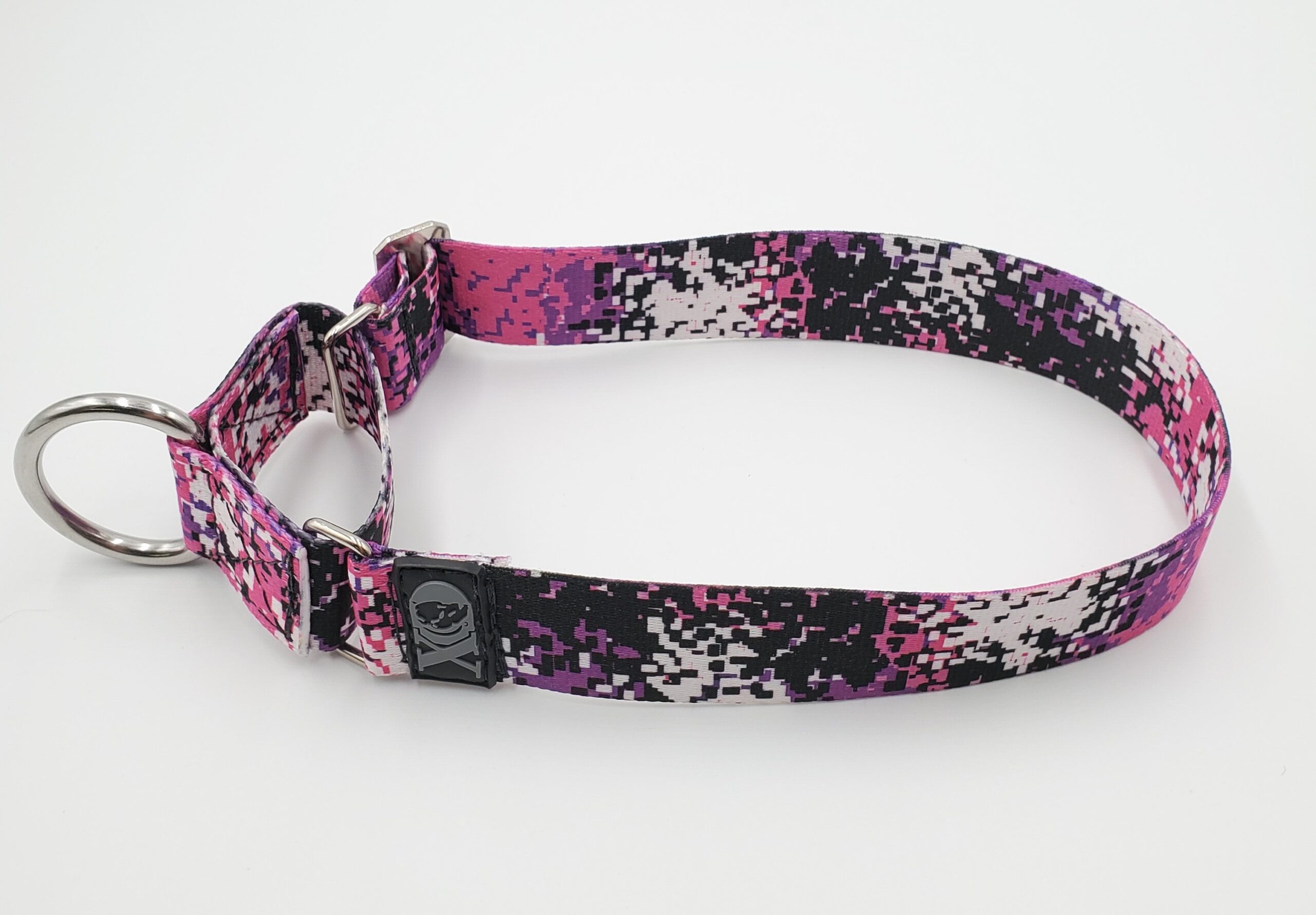1.5" Wide Nylon Martingale, Digital Pink Camo, Stainless Steel Hardware, Size Medium