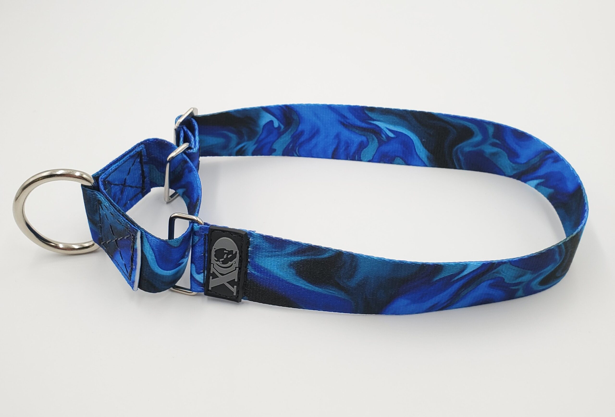 1.5" Wide Nylon Martingale, Liquid Blue, Stainless Steel Hardware, Size Medium