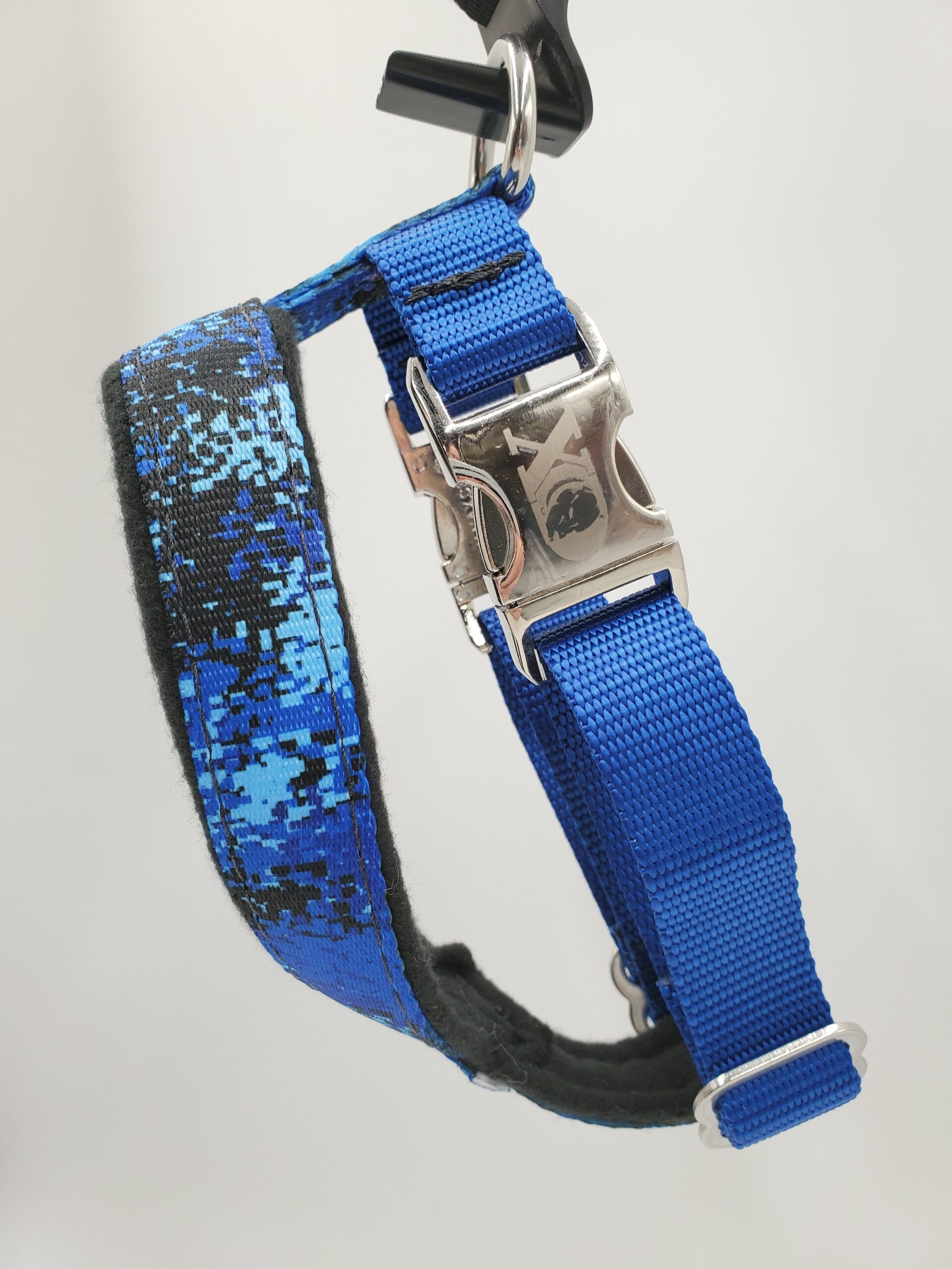 1" Nylon Fleece-Lined Harness, Digital Camo Blue, Black Fleece, Size XXS