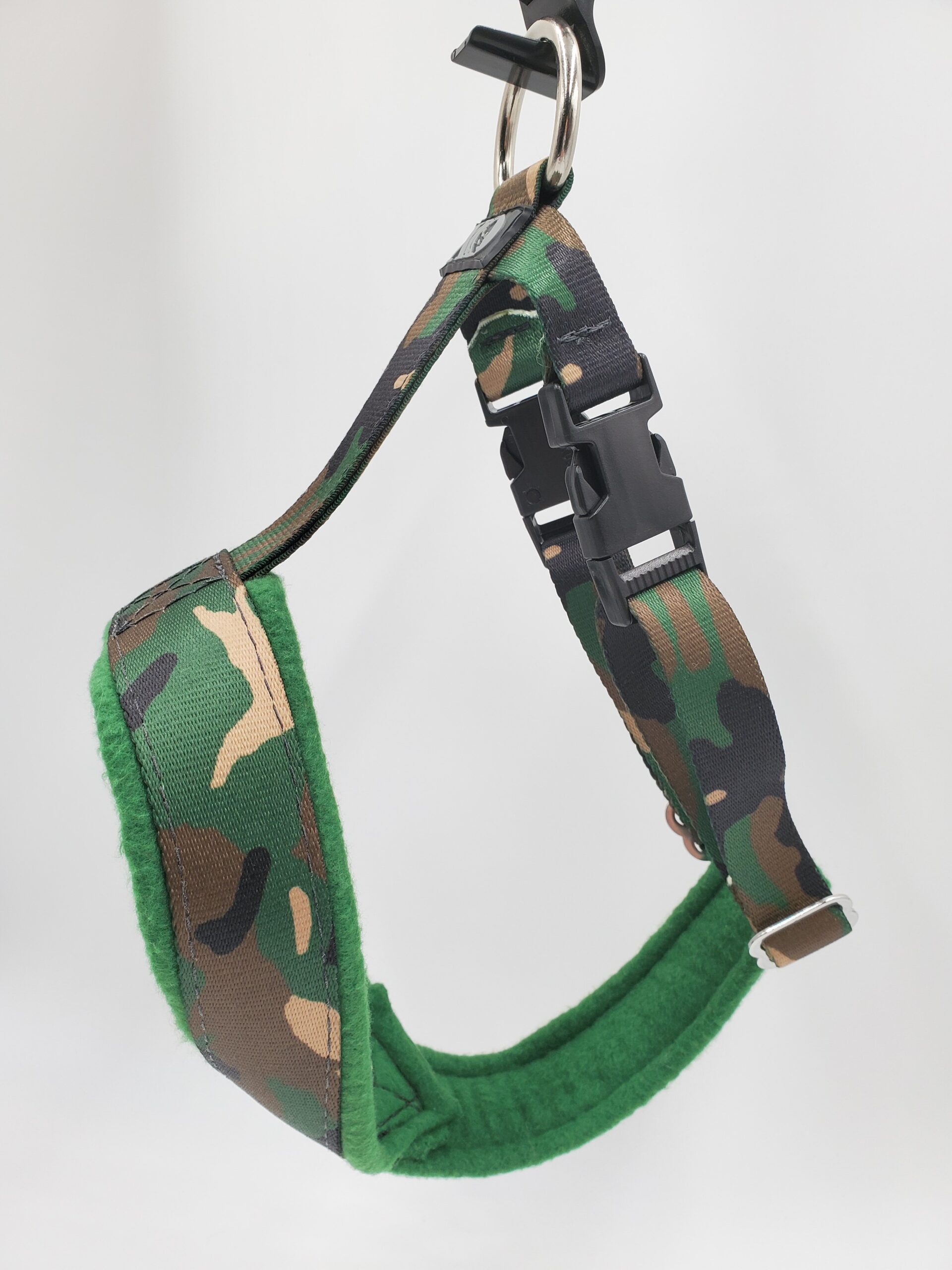 2" Nylon Fleece-Lined Harness, Camouflage, Forest Green Fleece, Size Small
