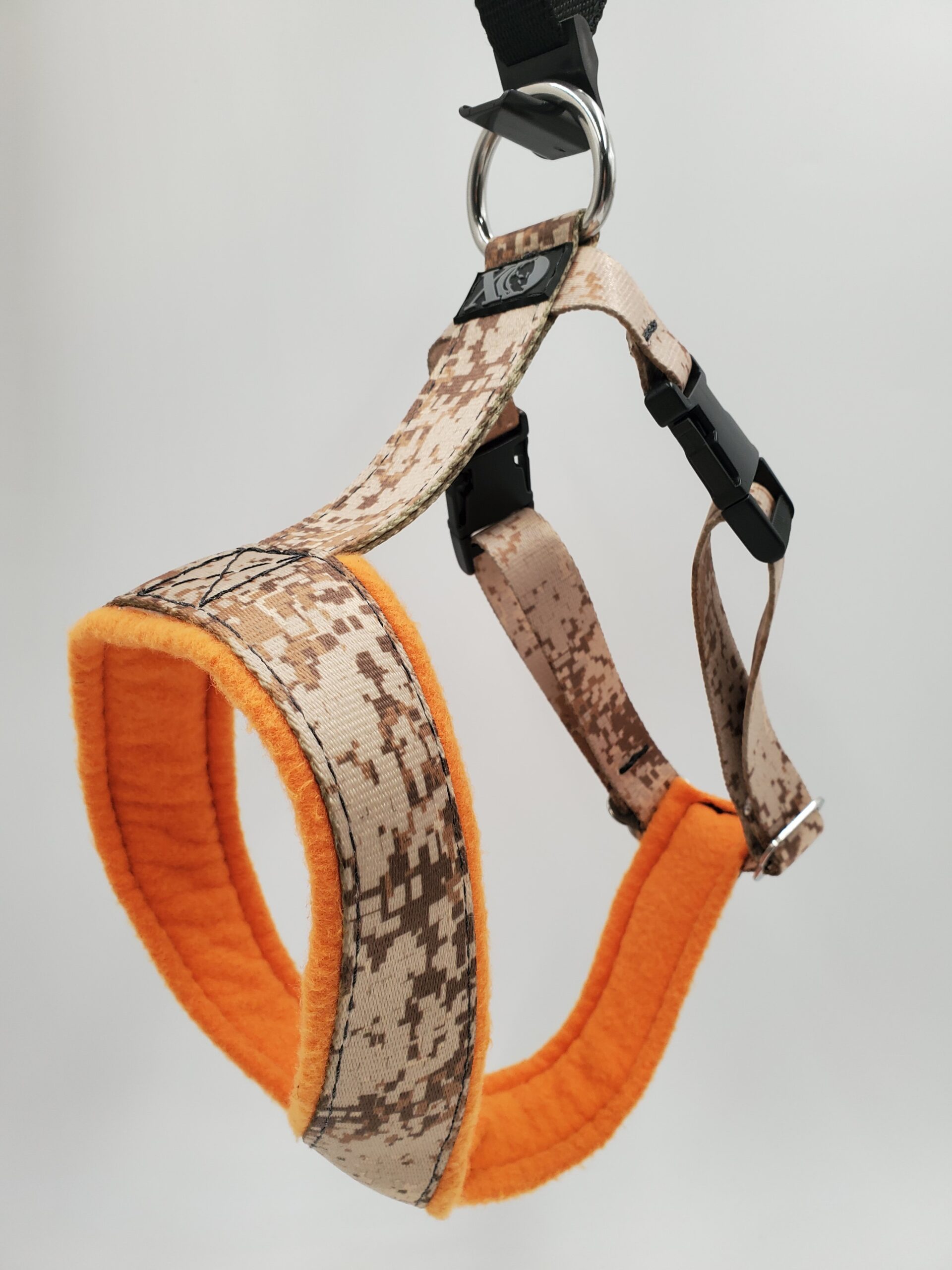 2" Nylon Fleece-Lined Harness, Digital Desert Camo, Hot Orange Fleece, Size Small