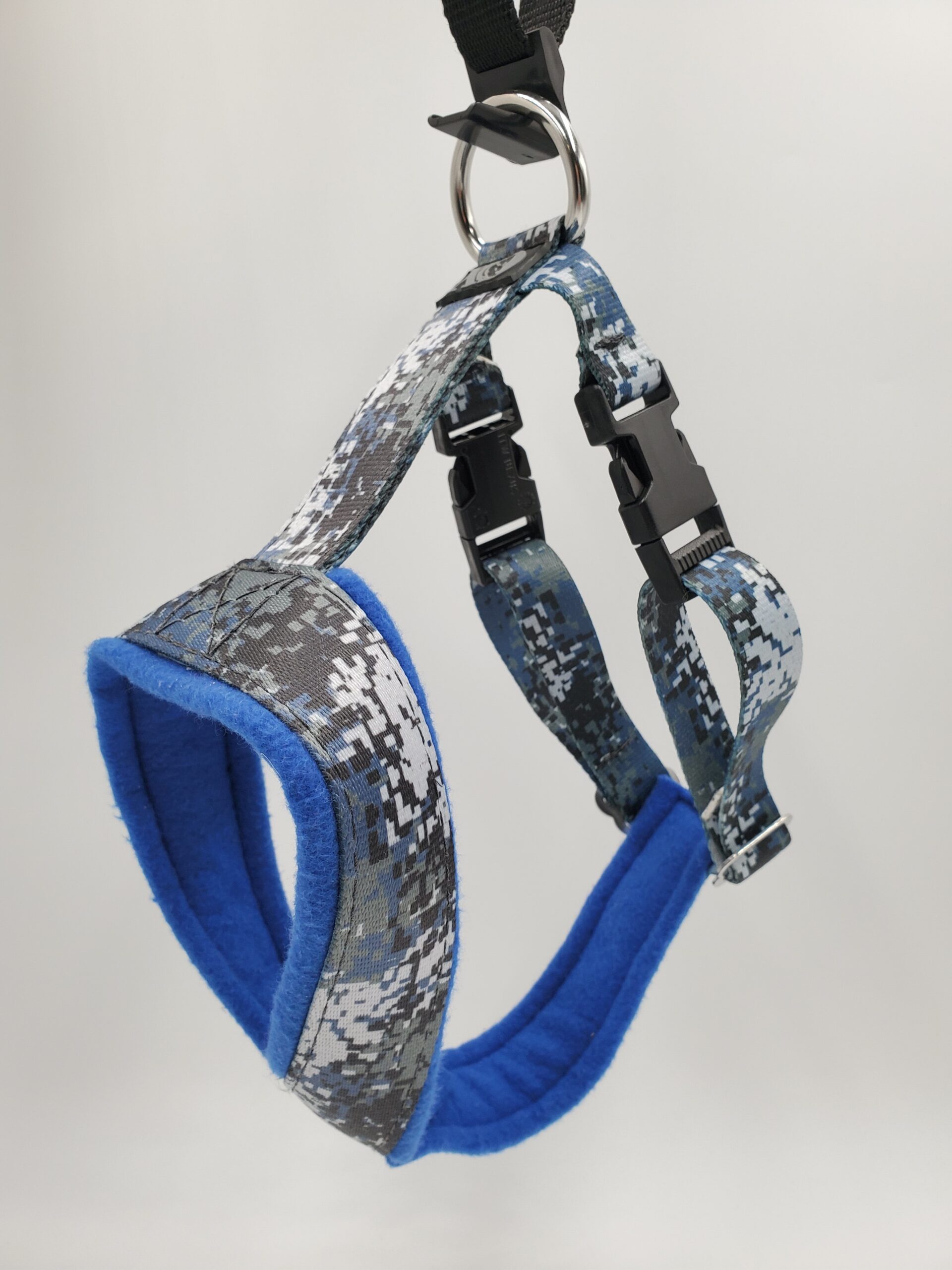 2" Nylon Fleece-Lined Harness, Digital Blue Camo, Blue Fleece, Size Small