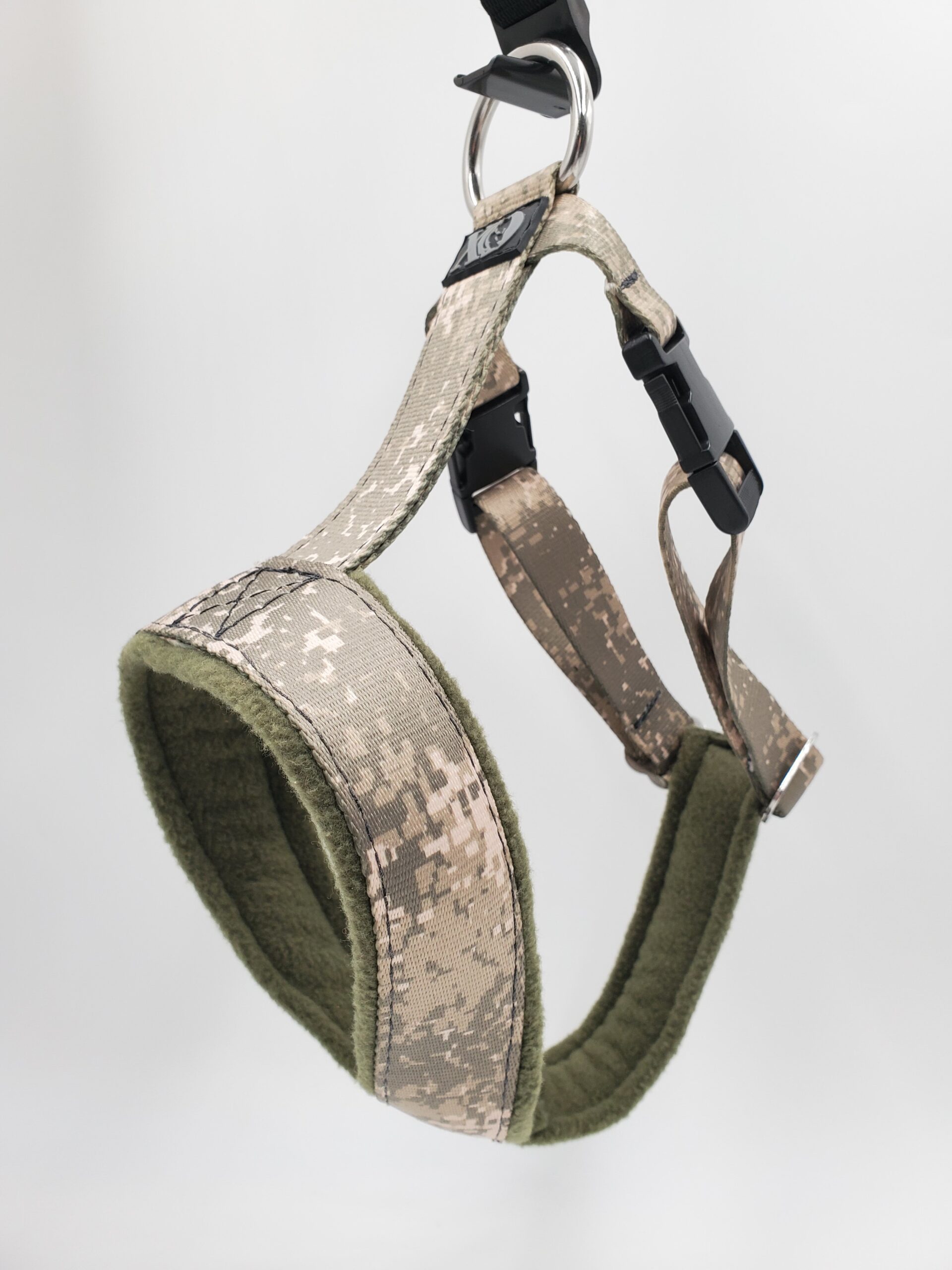 2" Nylon Fleece-Lined Harness, Digital Desert Camo, Olive Green Fleece, Size Small