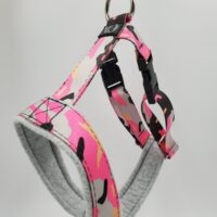 2" Nylon Fleece-Lined Harness, Pink Camo, Grey Fleece, Size Small