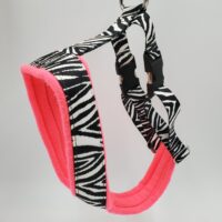 2" Nylon Fleece-Lined Harness, Zebra with Hot Pink Fleece, Black Aluminum Buckles, Size Small
