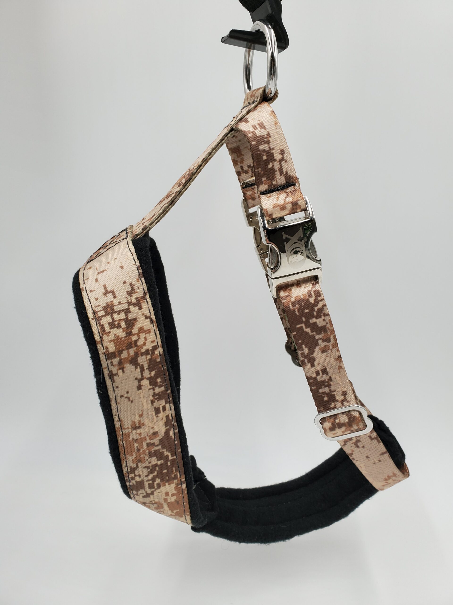 2" Nylon Fleece-Lined Harness, Digital Desert Camo with Black Fleece, Aluminum Buckles, Size Small