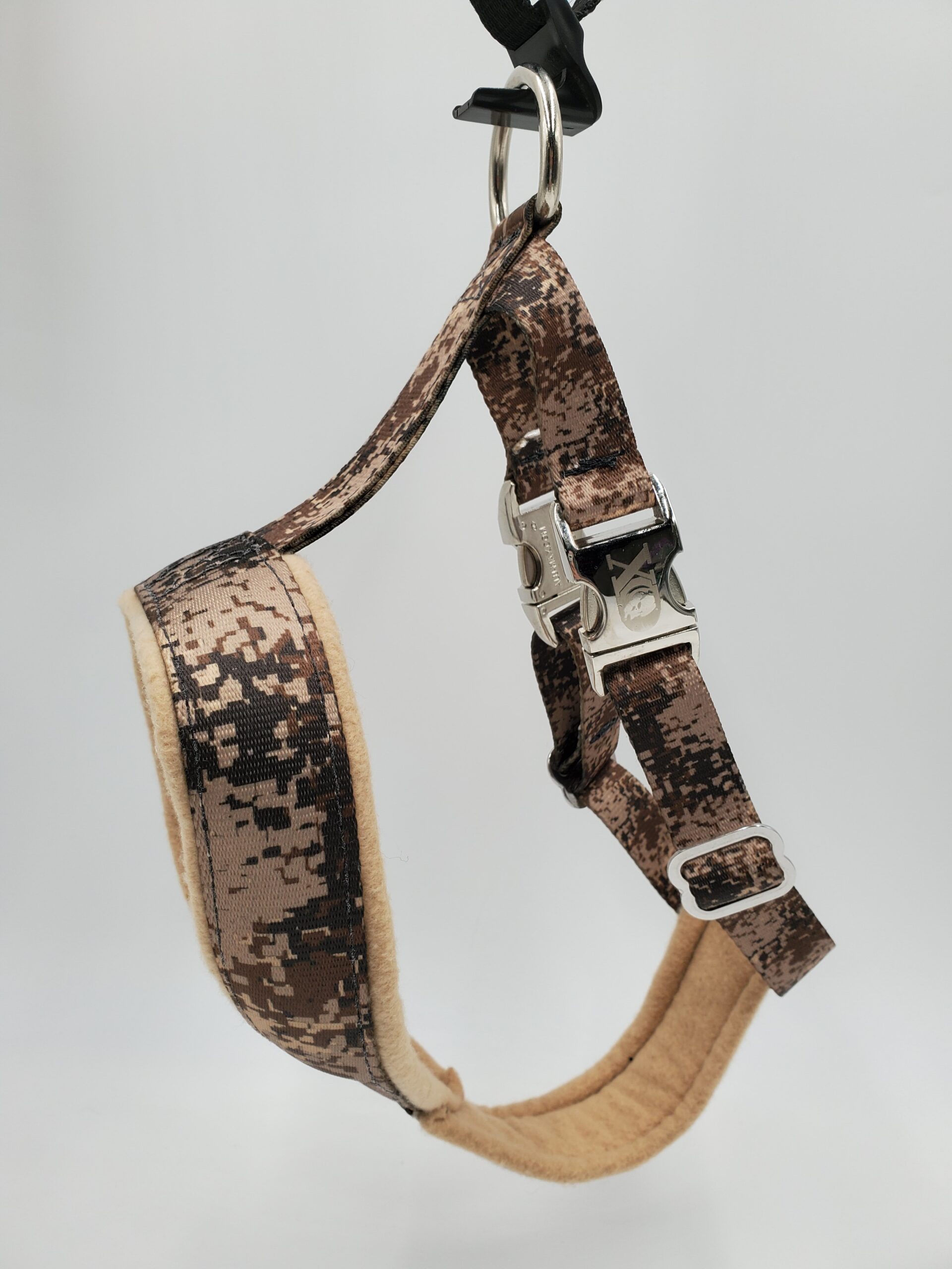 2" Nylon Fleece-Lined Harness, Digital Desert Camo with Tan Fleece, Aluminum Buckles, Size Small