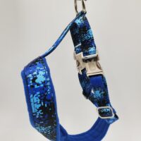 2" Nylon Fleece-Lined Harness, Digital Blue Camo with Blue Fleece, Aluminum Buckles, Size Small