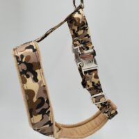 2" Nylon Fleece-Lined Harness, OP Brown Camo with Tan Fleece, Aluminum Buckles, Size Small