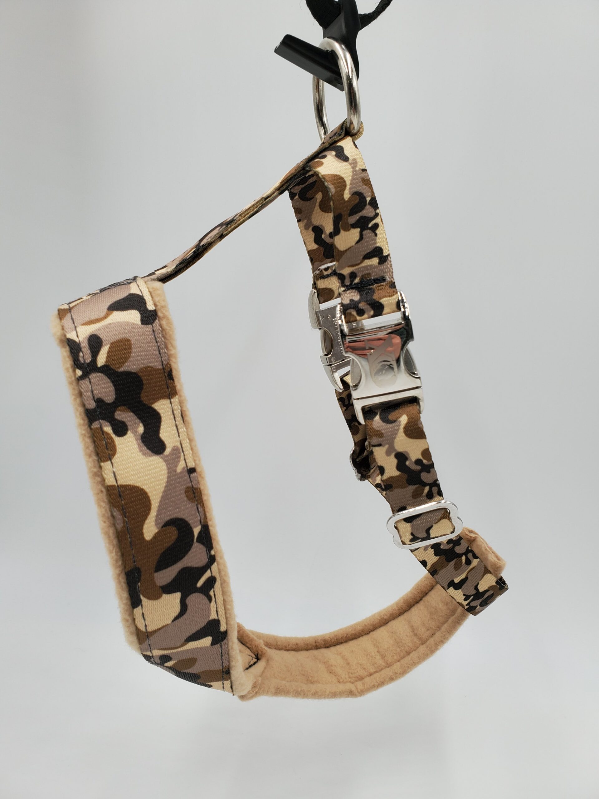 2" Nylon Fleece-Lined Harness, OP Brown Camo with Tan Fleece, Aluminum Buckles, Size Small