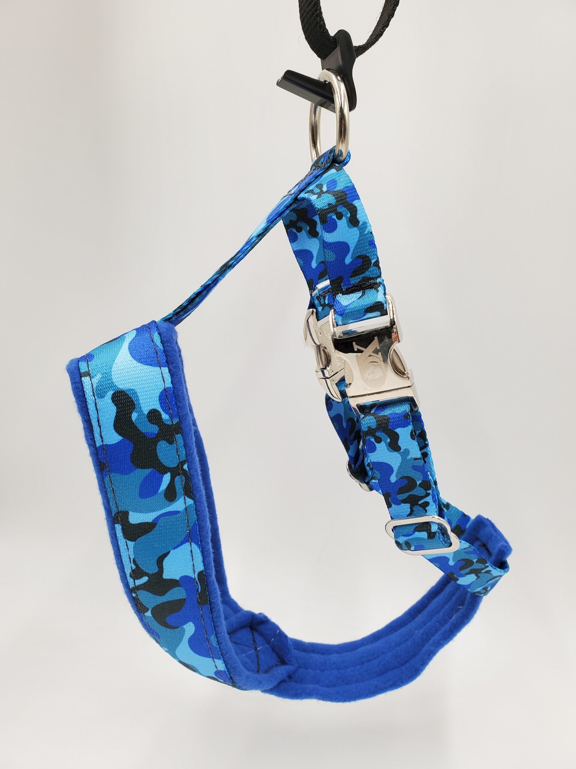 2" Nylon Fleece-Lined Harness, OP Blue Camo with Blue Fleece, Aluminum Buckles, Size Small