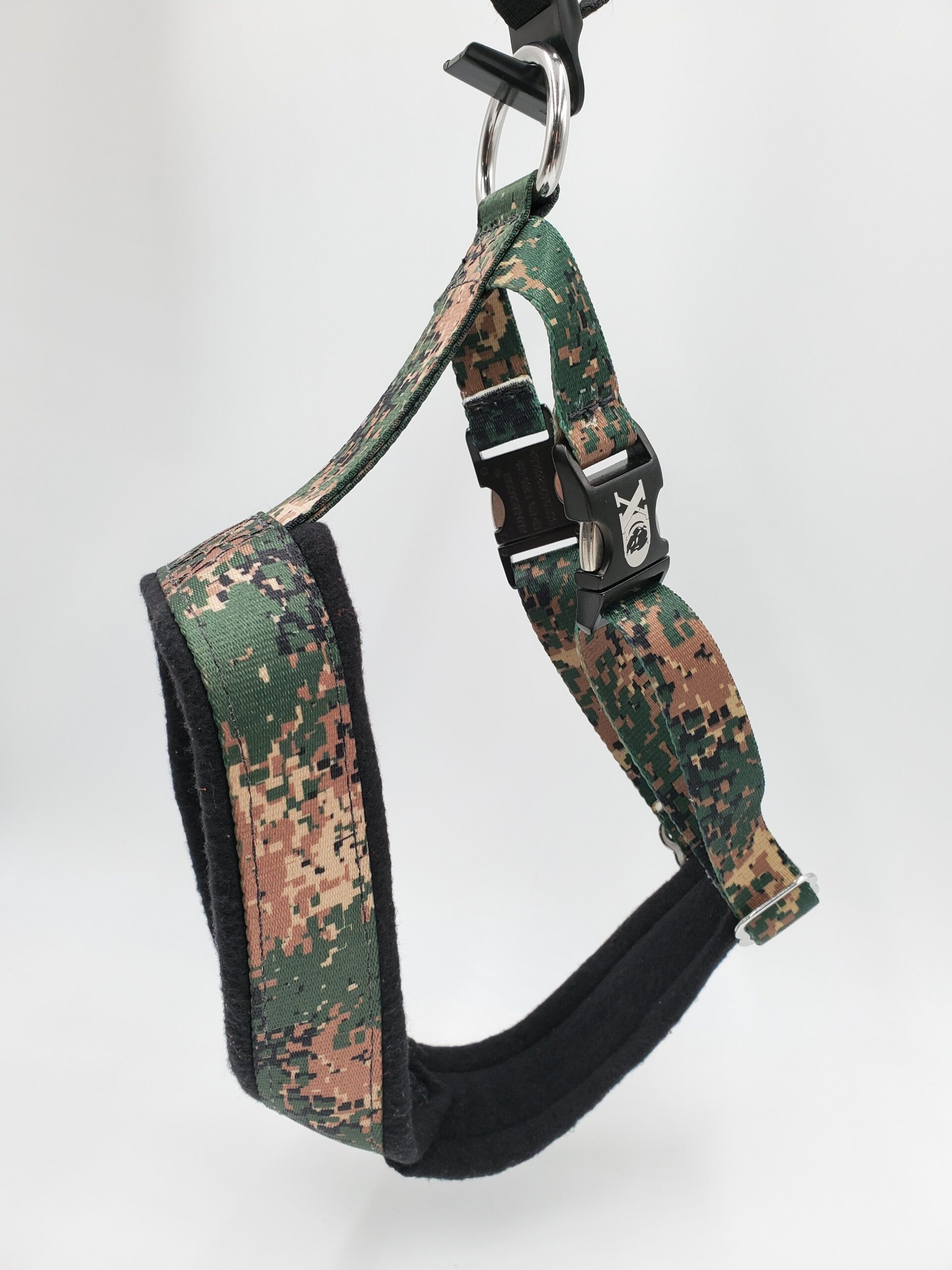 2" Nylon Fleece-Lined Harness, Digital Jarhead Camo with Black Fleece, Black Aluminum Buckles, Size Medium