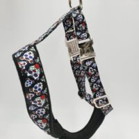 2" Nylon Fleece-Lined Harness, Sugar Bull with Black Fleece, Aluminum Buckles, Size Medium