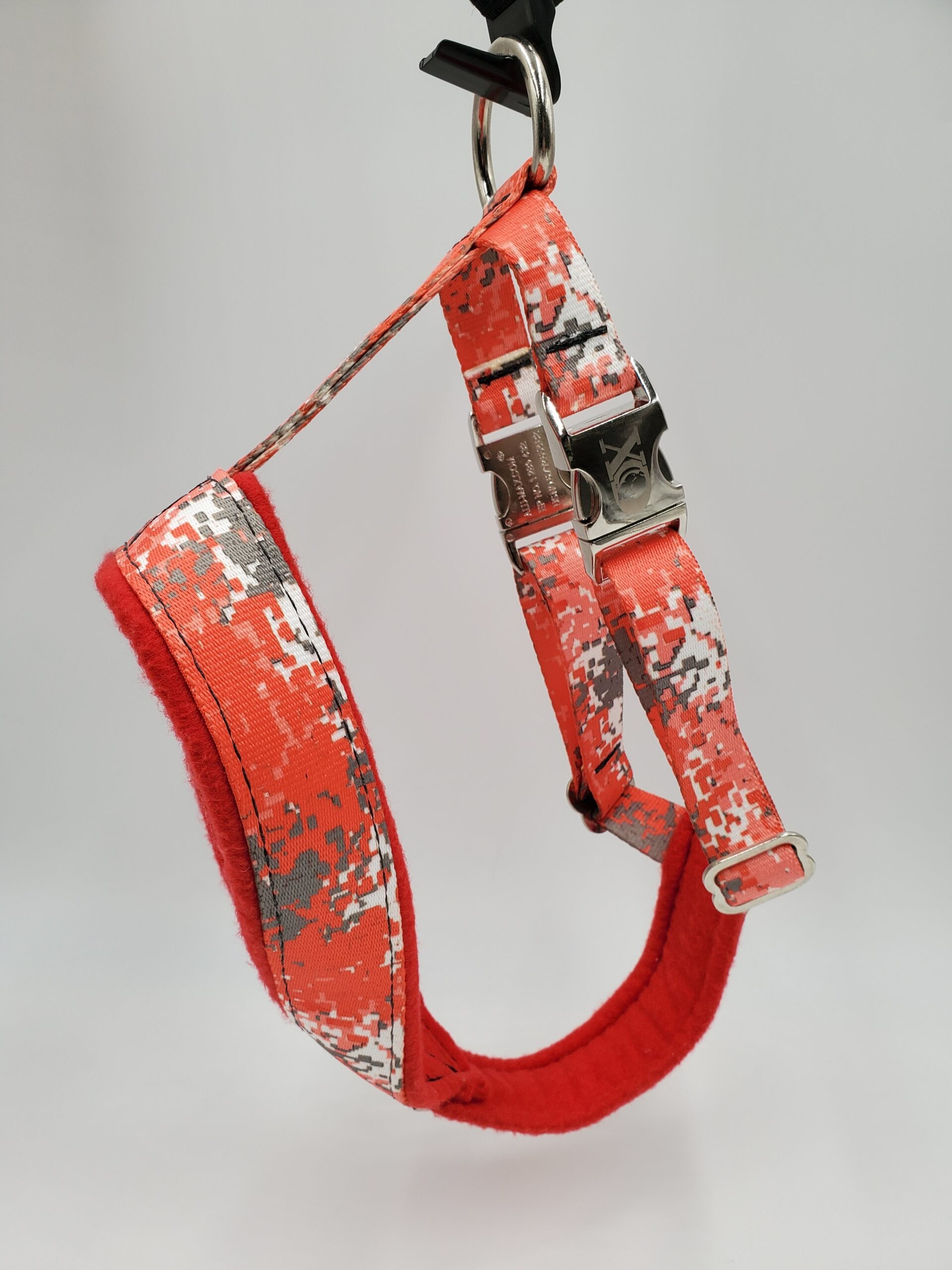2" Nylon Fleece-Lined Harness, Digital Red Camo with Red Fleece, Aluminum Buckles, Size Medium