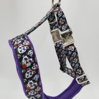 2" Nylon Fleece-Lined Harness, Sugar Bull with Purple Fleece, Aluminum Buckles, Size Medium