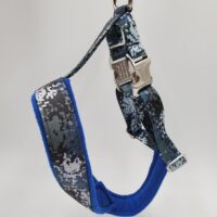 2" Nylon Fleece-Lined Harness, Digital Blue Camo with Blue Fleece, Aluminum Buckles, Size Medium