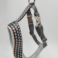 2" Nylon Fleece-Lined Harness, Metal Weave with Grey Fleece, Aluminum Buckles, Size Medium