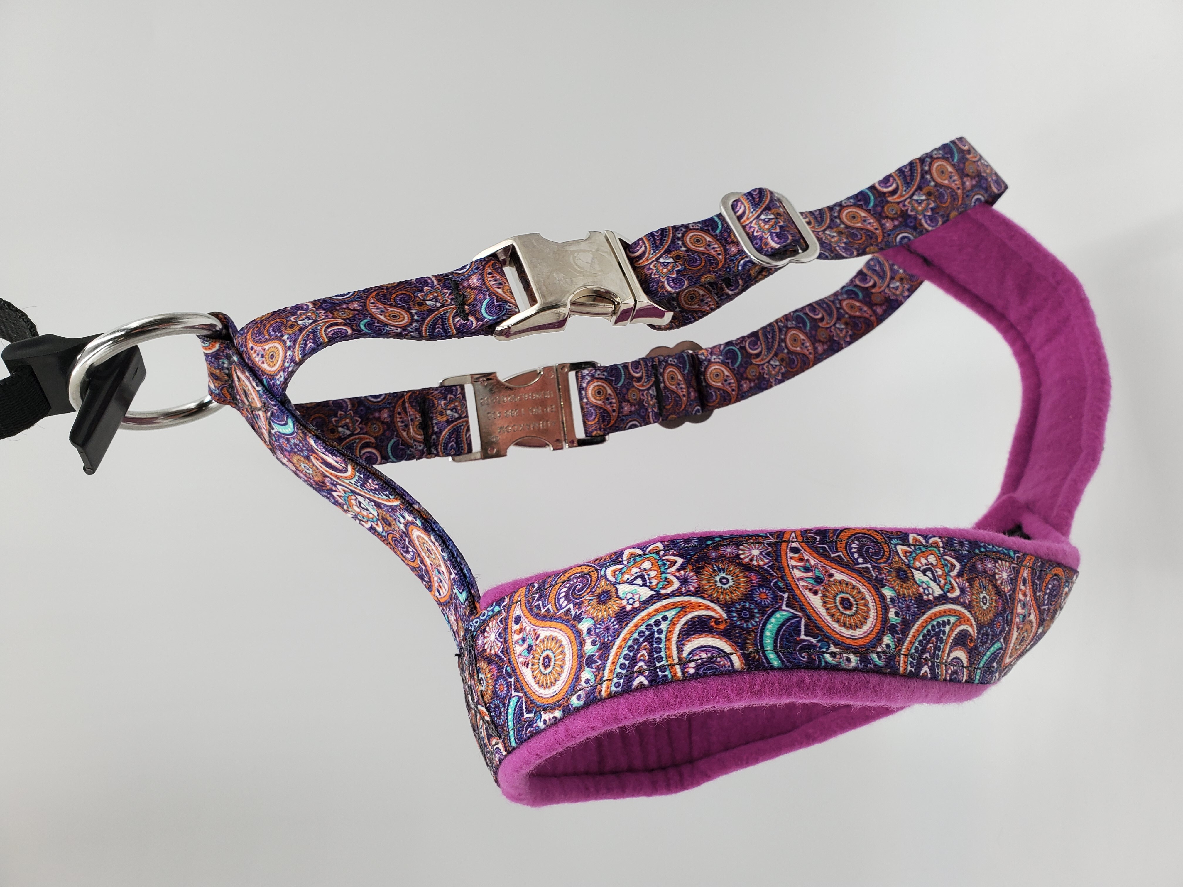 2″ Nylon FleeceLined Harness, Purple Paisley with Fuschia Fleece