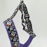 2" Nylon Fleece-Lined Harness, Sugar Bull with Purple Fleece, Black Aluminum Buckles, Size Medium