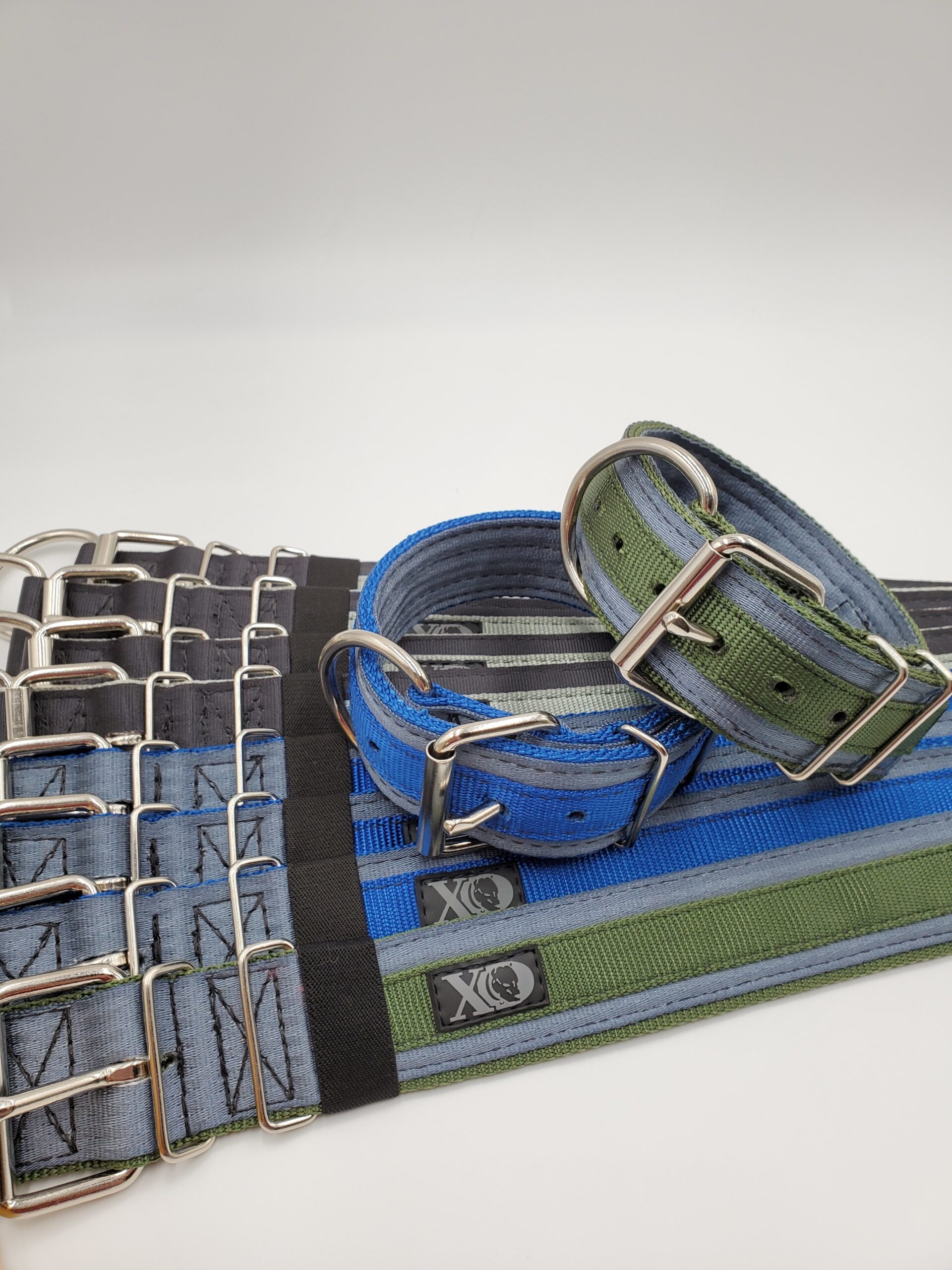 2" Wide Kennel Pack, Seat Belt Outer, Navy, Royal Blue, Olive, Black Stitch, Size 14-19"