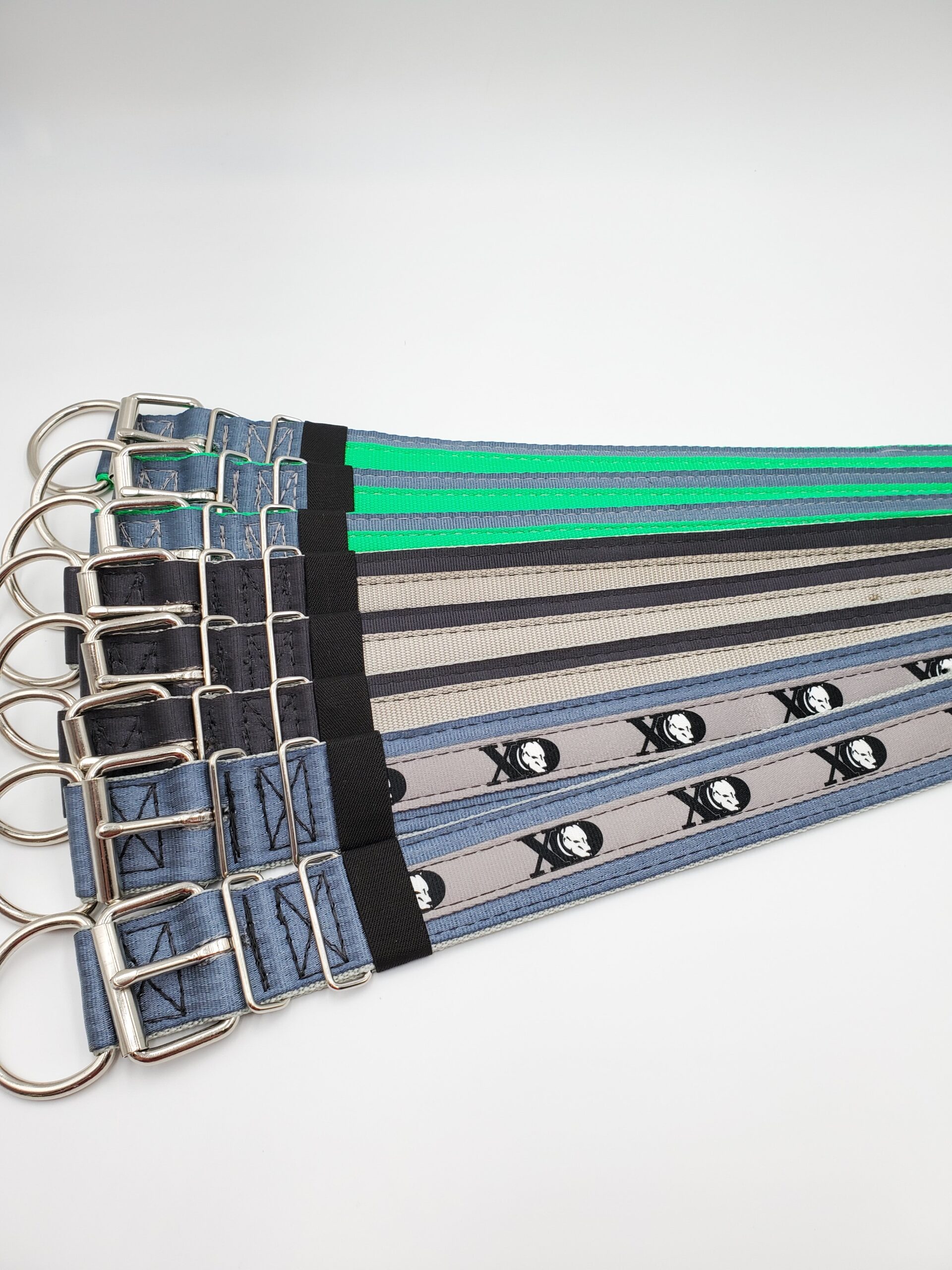2" Wide Kennel Pack, Seat Belt Outer, Hot Green, Grey, Grey XD, Black Stitch, Size 15-20"