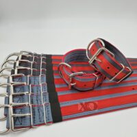 2" Wide Kennel Pack, Seat Belt Outer, Light Red Inner & Stripe, Black Stitch, Size 14-19"