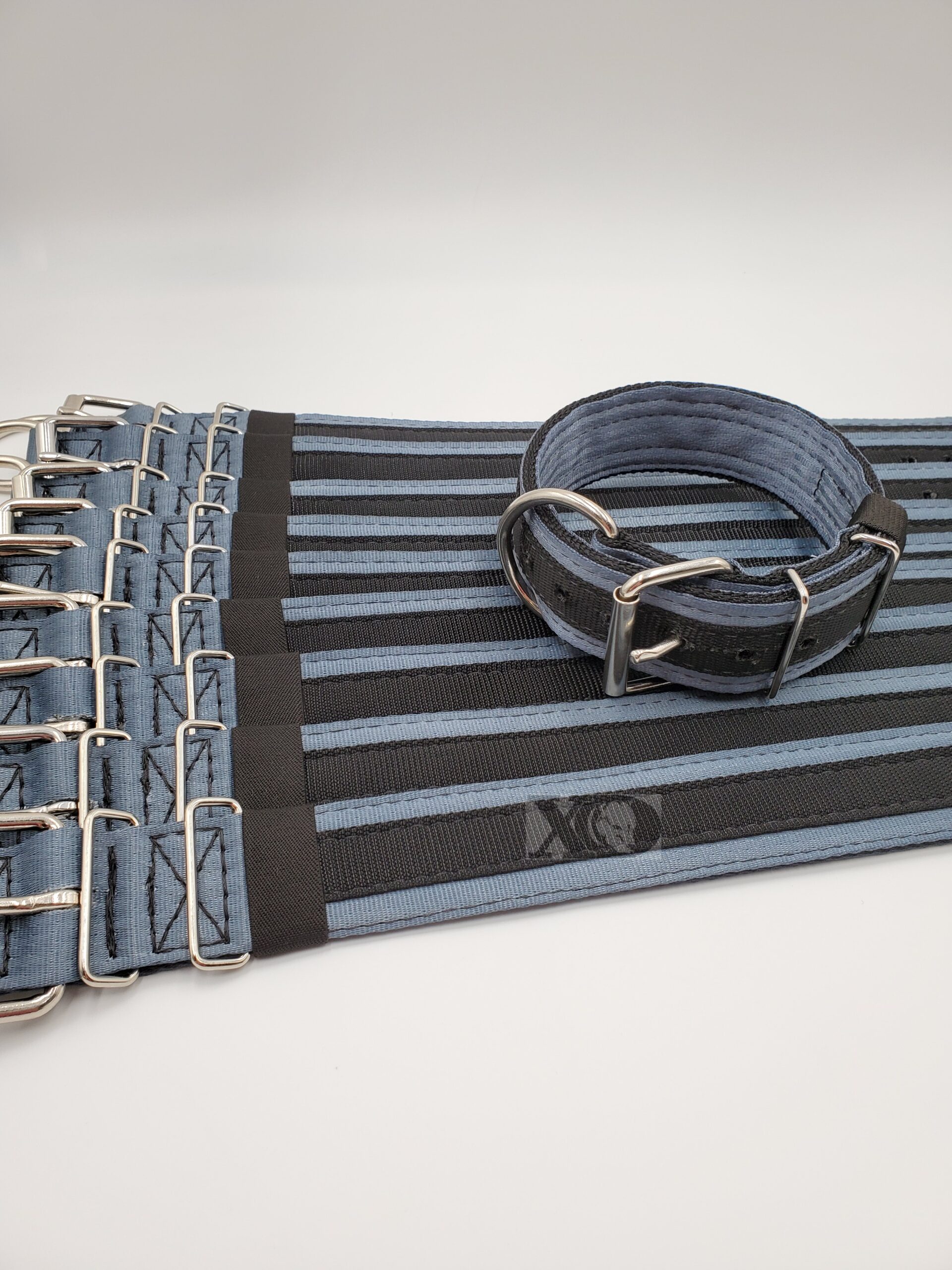 2" Wide Kennel Pack, Grey Seat Belt Outer, Black Inner and Stripe, Black Stitch, Size 16-22"