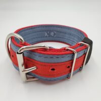 2" Nylon Collar- Grey Seat Belt Outer, Dark Red Inner and Stripe, Black Stitch, Multiple Sizes