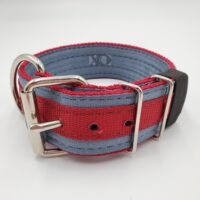 2" Nylon Collar- Grey Seat Belt Outer, Burgundy Inner and Stripe, Black Stitch, Multiple Sizes