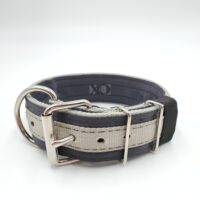 2" Nylon Collar- Black Seat Belt Outer, Grey Inner and Stripe, Black Stitch, Neck Size 18-23"