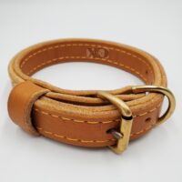 1" Tan Latigo Leather 2-Ply, Heavy Duty Working Collar, Yellow Stitch, Solid Brass Hardware, Neck Size 11-16"