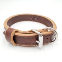 1" Dark Brown Latigo Leather 2-Ply, Heavy Duty Working Collar, Black Stitch, Stainless Steel Hardware, Neck Size 11-16"