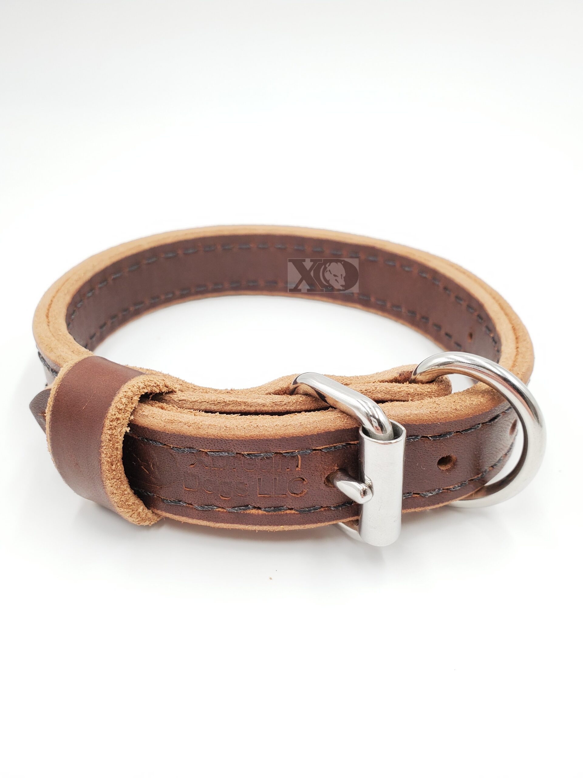 1" Dark Brown Latigo Leather 2-Ply, Heavy Duty Working Collar, Black Stitch, Stainless Steel Hardware, Neck Size 11-16"