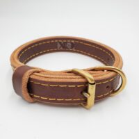 1" Dark Brown Latigo Leather 2-Ply, Heavy Duty Working Collar, Yellow Stitch, Solid Brass Hardware, Neck Size 12-17"