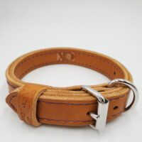 1" Tan Latigo Leather 2-Ply, Heavy Duty Working Collar, Purple Stitch, Stainless Steel Hardware, Neck Size 12-17"