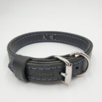 1" Black Latigo Leather 2-Ply, Heavy Duty Working Collar, Blue Stitch, Stainless Steel Hardware, Neck Size 13-18"