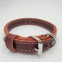 1" Burgundy Latigo Leather 2-Ply, Heavy Duty Working Collar, White Stitch, Stainless Steel Hardware, Neck Size 13-18"