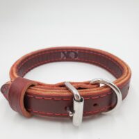 1" Burgundy Latigo Leather 2-Ply, Heavy Duty Working Collar, Red Stitch, Stainless Steel Hardware, Neck Size 13-18"