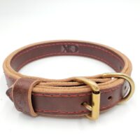 1" Dark Brown Latigo Leather 2-Ply, Heavy Duty Working Collar, Red Stitch, Solid Brass Hardware, Neck Size 13-18"