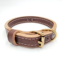 1" Dark Brown Latigo Leather 2-Ply, Heavy Duty Working Collar, White Stitch, Solid Brass Hardware, Neck Size 13-18"