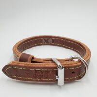 1" Dark Brown Latigo Leather 2-Ply, Heavy Duty Working Collar, Lime Stitch, Stainless Steel Hardware, Neck Size 13-18"