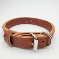1" Brown Latigo Leather 2-Ply, Heavy Duty Working Collar, Red Stitch, Stainless Steel Hardware, Neck Size 13-18"