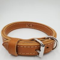 1" Tan Latigo Leather 2-Ply, Heavy Duty Working Collar, White Stitch, Stainless Steel Hardware, Neck Size 13-18"
