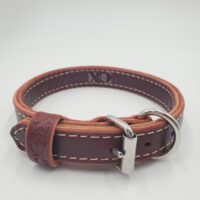 1" Burgundy Latigo Leather 2-Ply, Heavy Duty Working Collar, White Stitch, Stainless Steel Hardware, Neck Size 14-19"