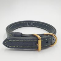 1" Black Latigo Leather 2-Ply, Heavy Duty Working Collar, Lime Stitch, Solid Brass Hardware, Neck Size 14-19"